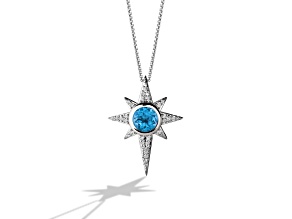 KYBER CRYSTAL RADIANCE MEN'S/WOMEN'S PENDANT  1/3CT.TW. White Diamonds and Swiss Blue Topaz Silver