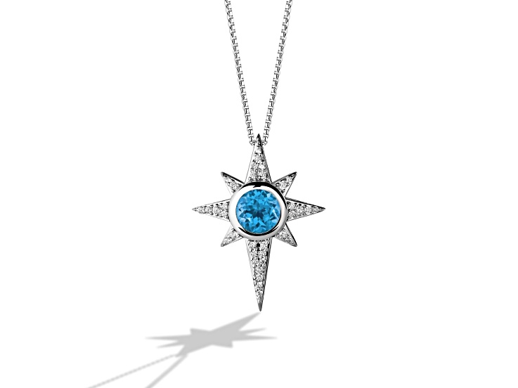 KYBER CRYSTAL RADIANCE MEN'S/WOMEN'S PENDANT 1/3CT.TW. White Diamonds and Swiss Blue Topaz Silver