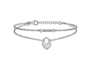 Rhodium Over Sterling Silver Cubic Zirconia Puff Heart 7 Inch with 1 Inch Ext 2-strand Bracelet