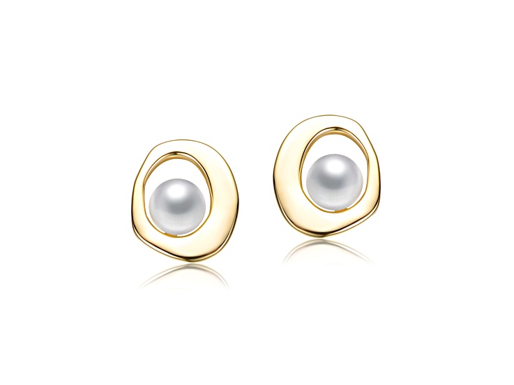 White Mother of Pearl, 14K Gold Plated over Brass Irregularly Round Stud Earrings for Kids