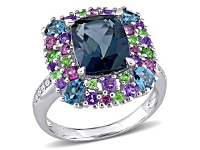 5.80ctw Multi-Gemstone and Diamond Accent Cocktail Ring in Sterling Silver