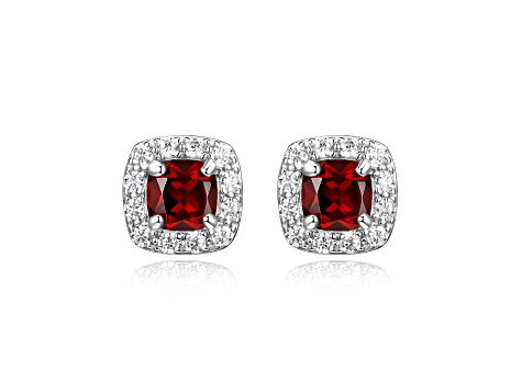 Red Garnet Platinum Over Sterling Silver Earrings