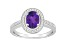 8x6mm Oval Amethyst 1/5 ctw Diamond Rhodium Over Sterling Silver Halo Ring