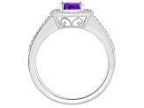 8x6mm Oval Amethyst 1/5 ctw Diamond Rhodium Over Sterling Silver Halo Ring