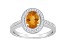 8x6mm Oval Citrine 1/5 ctw Diamond Rhodium Over Sterling Silver Halo Ring