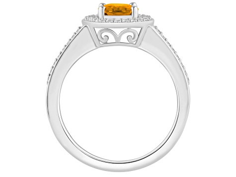 8x6mm Oval Citrine 1/5 ctw Diamond Rhodium Over Sterling Silver Halo Ring