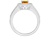 8x6mm Oval Citrine 1/5 ctw Diamond Rhodium Over Sterling Silver Halo Ring