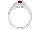 8x6mm Oval Garnet 1/5 ctw Diamond Rhodium Over Sterling Silver Halo Ring