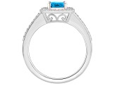 8x6mm Oval Blue Topaz 1/5 ctw Diamond Rhodium Over Sterling Silver Halo Ring