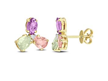 Picture of 2 2/5 CT TGW Multi-color Sapphire and Diamond Accent 3-stone Stud Earrings in 14K Yellow Gold