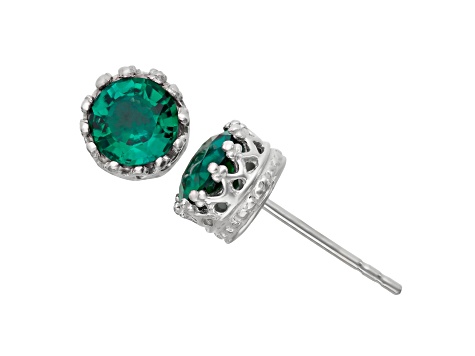Green Lab Created Emerald Sterling Silver Stud Earrings 1.40ctw