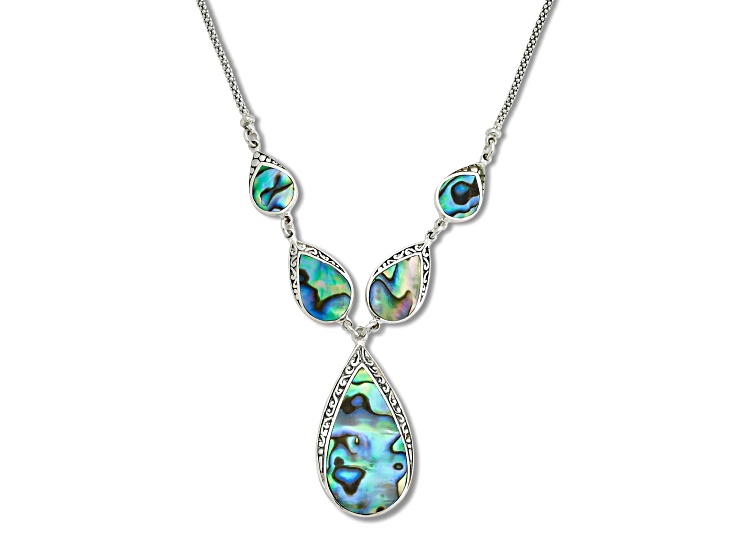 Silver Treasures by Samuel B. Abalone Shell "Y" Necklace Sterling Silver