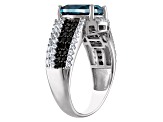 Sterling Silver London Blue Topaz, Black Spinel and Lab Created White Sapphire Ring 4.0ctw
