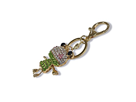 Gold Tone with Light Green and Clear Crystal Froggy Key Chain