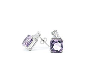 Sterling Silver Octagon Amethyst and White Cubic Zirconia Stud Earrings