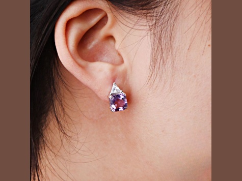 Sterling Silver Octagon Amethyst and White Cubic Zirconia Stud Earrings