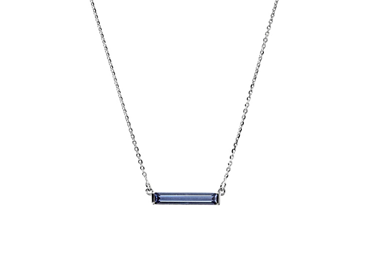 Cubic Zirconia Blue, Rhodium Plated Over Silver Baguette Bar Necklace, 0.25 carat
