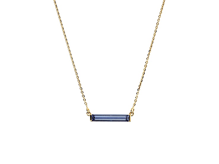Cubic Zirconia Blue, 18K Yellow Gold Plated Over Silver Baguette Bar Necklace, 0.25 carat