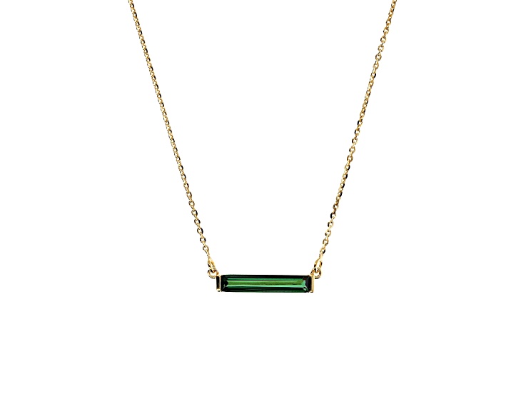 Cubic Zirconia Green, 18K Yellow Gold Plated Over Silver Baguette Bar Necklace, 0.25 carat