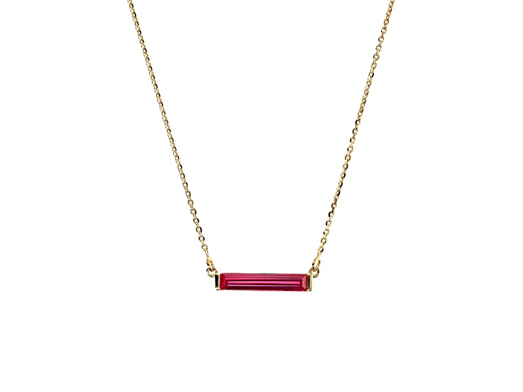 Cubic Zirconia Red, 18K Yellow Gold Plated Over Silver Baguette Bar Necklace, 0.25 carat
