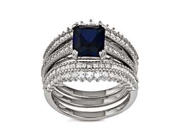Picture of Lab Created Blue and White Sapphire Sterling Silver Bridal Ring Set 3.68ctw