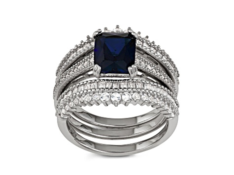 Lab Created Blue and White Sapphire Sterling Silver Bridal Ring Set 3.68ctw