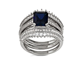 Lab Created Blue Sterling Silver Bridal Ring Set 3.69ctw