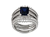 Lab Created Blue Sterling Silver Bridal Ring Set 3.69ctw