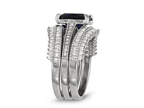Lab Created Blue and White Sapphire Sterling Silver Bridal Ring Set 3.68ctw