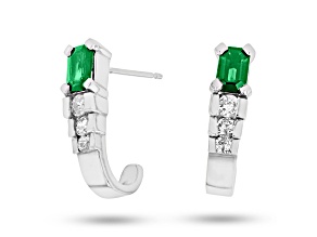 1.35ctw Emerald and Diamond J Hoop Earrings in 14k White Gold