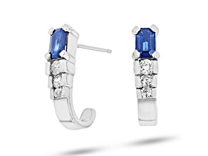 1.35ctw Sapphire and Diamond J-Hoop Earrings in 14k White Gold