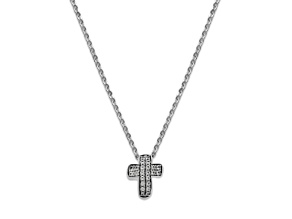 Silver Treasures by Samuel B. White Topaz Sterling Silver Pave Cross Necklace 0.50ctw
