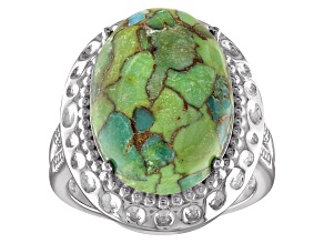 Sterling Silver Oval Copper Green Turquoise Ring 8.ctw