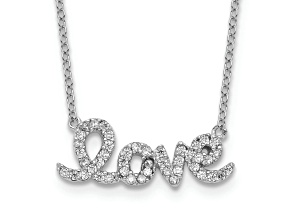 Rhodium Over Sterling Silver Cubic Zirconia LOVE with 1-inch Extension Necklace
