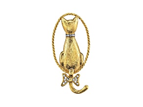 1928 Jewelry Gold Tone Crystal Backwards Cat Pin