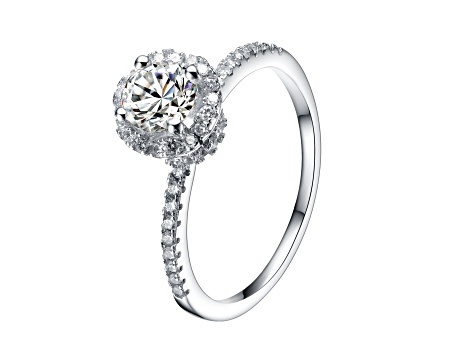 Clear Cubic Zirconia, Rhodium Plated over Sterling Silver Solitaire Ring