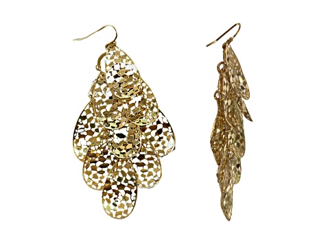 Gold Tone Filigree Drop Cluster Earring