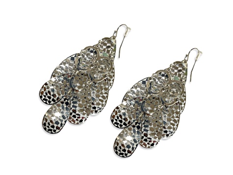 Silver Tone Filigree Drop Cluster Earring