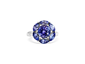 Rhodium Over Sterling Silver Mixed Shape Tanzanite and White Zircon Ring 3.84ctw