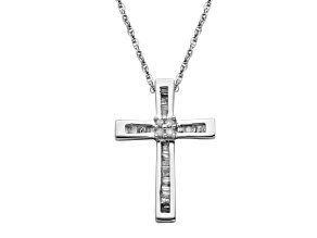 White Diamond Rhodium Over Sterling Silver Cross Slide Pendant With 18" Rope Chain 0.25ctw