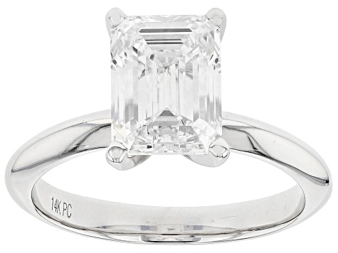 14K White Gold Emerald Cut IGI Certified Lab Grown Diamond Solitaire Ring 3.0ct