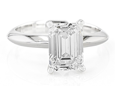 14K White Gold Emerald Cut IGI Certified Lab Grown Diamond Solitaire Ring 3.0ct