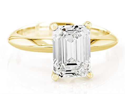14K Yellow Gold Emerald Cut IGI Certified Lab Grown Diamond Solitaire Ring 3.0ct, F/VS2