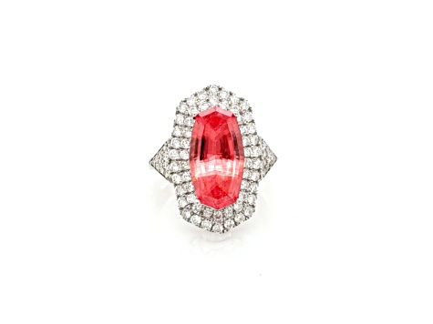 6.20 Cts Rhodochrosite and 1.14 Cts Diamond Ring in 14K WG