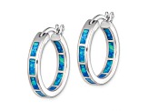 Rhodium Over Sterling Silver Blue Lab Created Opal In/Out Round Hoop Earrings