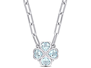 3.88ctw Sky Blue Topaz and Diamond Accent Floral Heart Paperclip Chain Sterling Silver Necklace