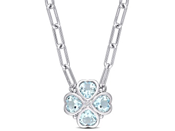 Picture of 3.88ctw Sky Blue Topaz and Diamond Accent Floral Heart Paperclip Chain Sterling Silver Necklace