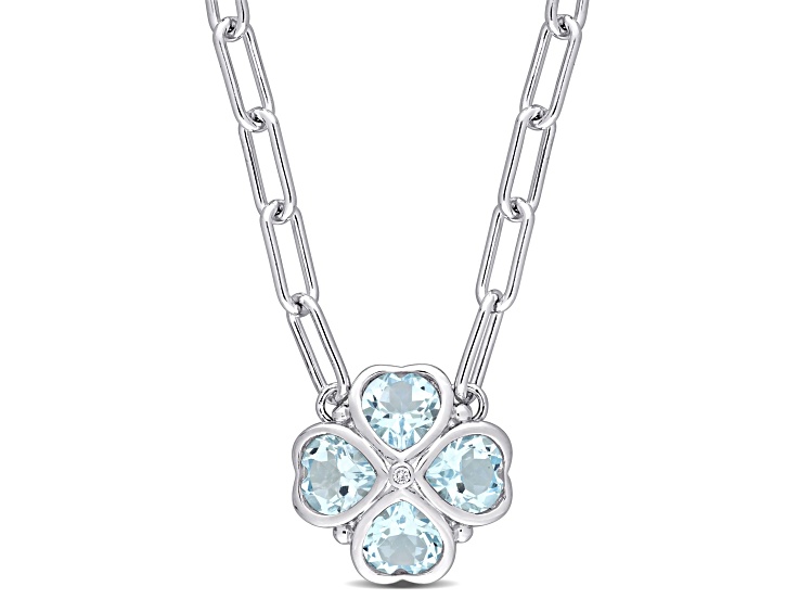 3.88ctw Sky Blue Topaz and Diamond Accent Floral Heart Paperclip Chain Sterling Silver Necklace