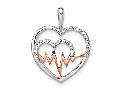 14K Two-tone Gold  Diamond Heart with Beat Pendant