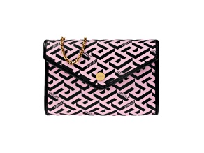 Versace La Greca Signature Canvas Pink and Black Crossbody Clutch Bag